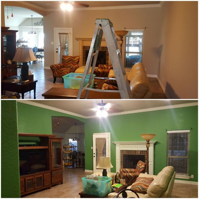 Green accent wall painted by One Paint Solution